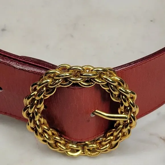 Paloma Picasso Red Leather Gold Chain Buckle Belt Made in  display picture 1